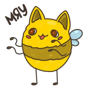 🐱 МЯУ kat, bij, schattig, dier, cartoon, geel telegram sticker