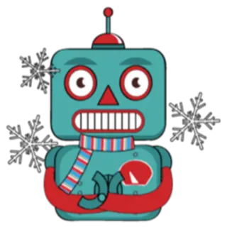 ❄ робот, зима, мультфильм, снежинки, шарф, милый, иллюстрация, персонаж telegram sticker