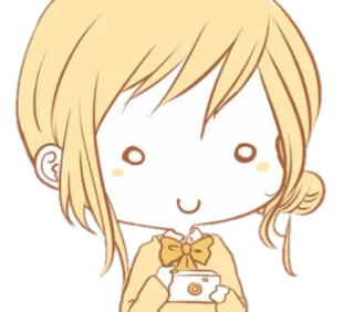 😌 fille anime, mignon, dessin animé, appareil photo, chibi, autocollant telegram sticker