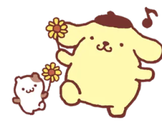 🙂 Pompompurin dog, cartoon, cute, animal, flower, music telegram sticker
