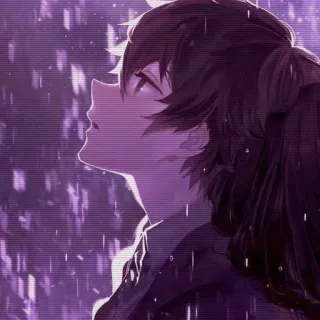 ❤️‍🔥 Anime, Cô gái, Mưa, Tím, Nghệ thuật, Minh họa whatsapp sticker