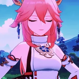 😎 Yae Miko Genshin Impact Anime, Videogame, Roze haar, Yae Miko, Genshin Impact telegram sticker