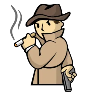 🚬 Fallout Fallout, Detektiv, Vault Boy, Waffe, Zigarre telegram sticker
