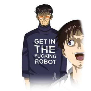 😱 GET IN THE FUCKING ROBOT anime, robot, profanity, cartoon telegram sticker
