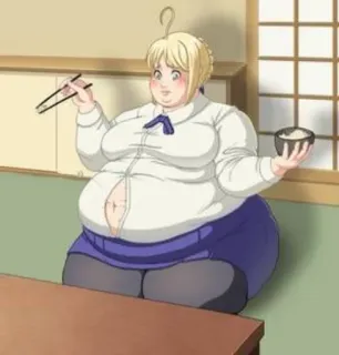 🍚 Anime, Personaggio, Sovrappeso, Mangiare, Bacchette telegram sticker