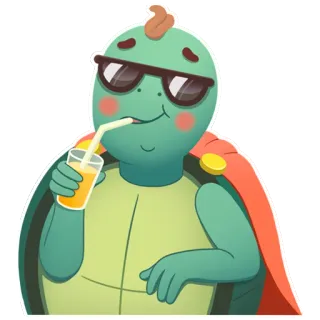 😎 Schildkröte, Cartoon, Sonnenbrille, Umhang, Getränk, Cool whatsapp sticker