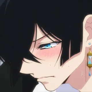 🌐 Anime, Persona, Pendiente, ojos azules, pelo negro whatsapp sticker