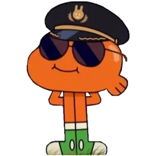 👮‍♂️ Darwin The Amazing World of Gumball dessin animé, Darwin, lunettes de soleil, chapeau, personnage, orange, poisson, Gumball telegram sticker