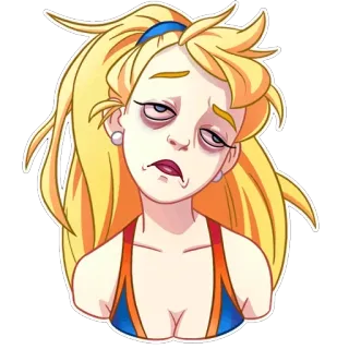 😕 金发, 女人, 精疲力竭, 疲惫, 卡通, 女性 telegram sticker