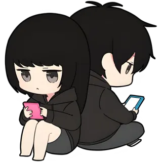 📱 couple, anime, cartoon, cute, relationship, phone telegram sticker