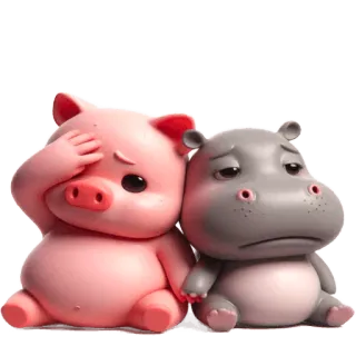 😔 cerdo, hipopótamo, triste, dibujos animados, lindo, animal, amistad telegram sticker