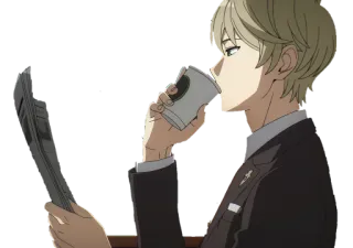 🥤 Anime, Uomo, Caffè, Giornale, Abito whatsapp sticker