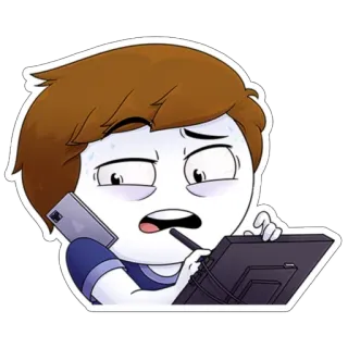 🥸 dibujos animados, arte digital, artista, ordenador, teléfono, preocupado whatsapp sticker