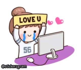 😍 LOVE U amor, lindo, corazón, dibujos animados, pegatina, chica, emocional telegram sticker