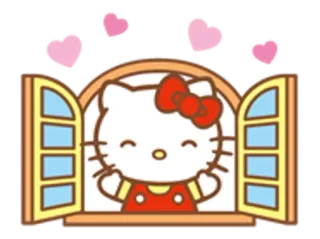 🌟 Hello Kitty mignon, kawaii, fenêtre, coeurs, chat telegram sticker