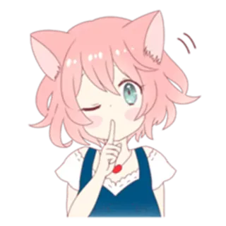😳 anime, gato, garota, fofa, cabelo rosa, piscando, orelhas telegram sticker