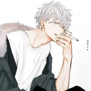 🚬 Shiro anime, smoking, cigarette, white hair, male, character whatsapp sticker