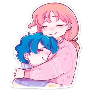 🤗 hug, love, cute, pink, blue, cartoon, friendship whatsapp sticker