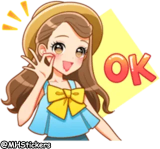 👌 OK ok, menina, desenho animado, adesivo, fofo, aprovação telegram sticker
