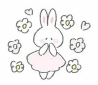 🤍 conejo, lindo, flores, rosa, corazones, kawaii, dibujo telegram sticker