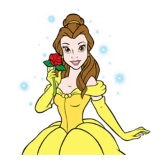 🌹 Belle Beauty and the Beast เบลล์, ดิสนีย์, เจ้าหญิง, ดอกกุหลาบ, การ์ตูน, เวทมนตร์ telegram sticker