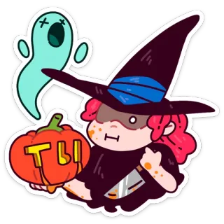 🎃 ТЫ bruja, calabaza, halloween, fantasma, cuchillo, dibujos animados telegram sticker