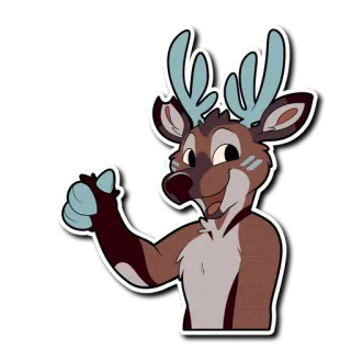 👍 cerf, poilu, pouce levé, dessin animé, animal telegram sticker