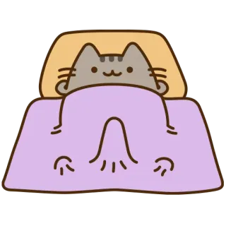 🍆 Pusheen 猫, かわいい, 漫画, 怠惰, ベッド, 睡眠, 可愛い, 動物 telegram sticker