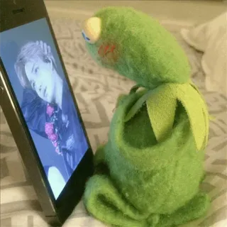 😬 Kermit Kermit la rana, burattino, telefono, guardando, internet, meme whatsapp sticker