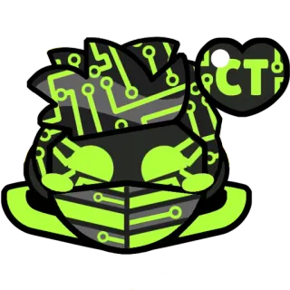 ❤️ CT Cartoon, Sticker, Digitaal, Circuitbord, Groen, Zwart, Hart, Robot telegram sticker