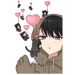 😘 Anime, Karakter, Lucu, Kucing, Hati, Stiker telegram sticker