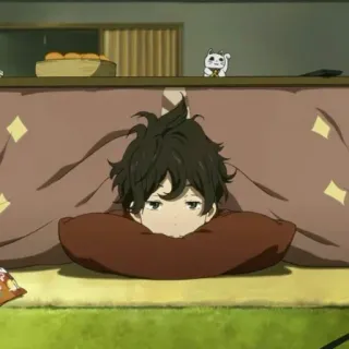 💞 Anime, Ragazzo, Cuscino, Interno, Riposo, Nascosto, Relax telegram sticker