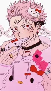 😝 Sukuna Jujutsu Kaisen やくちゃ アニメ, ハローキティ, 呪術廻戦, 宿儺, 可愛い, かわいい, キャラクター telegram sticker