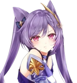 😠 Keqing Genshin Impact 애니메이션, 비디오 게임, 원신, 각청, 보라색 머리, 귀여운 telegram sticker