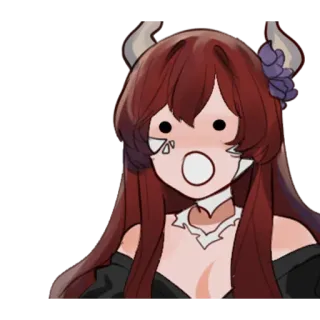 😯 อนิเมะ, ปีศาจ, ผู้หญิง, ประหลาดใจ, เขา, ผมแดง, คาวาอิ telegram sticker