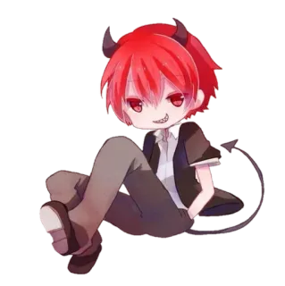 ☮️ démon, animé, rouge, cornes, queue, diable telegram sticker