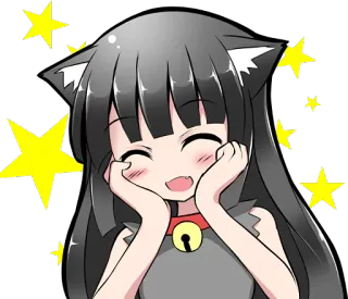 😍 Аниме, Каваи, Кот, Нэко, Звезды, Милый, Цифровое искусство telegram sticker