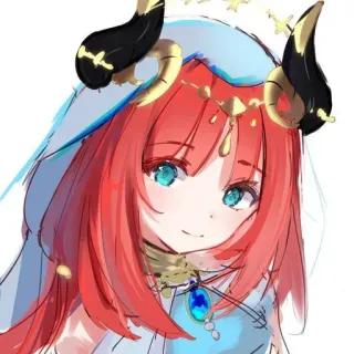 💧 fille anime, cheveux roux, yeux bleus, cornes, étoiles, voile, coiffe, fantaisie whatsapp sticker