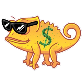 😎 카멜레온, 달러 기호, 선글라스, 파충류, 멋진, 돈 telegram sticker