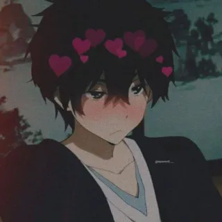 🧸 动漫男孩, 爱心, 可爱, 脸红, 卡通, 漫画 telegram sticker