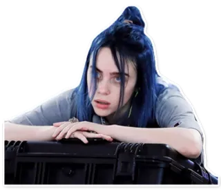 😒 Billie Eilish Билли Айлиш, певица, музыкант, знаменитость, голубые волосы telegram sticker