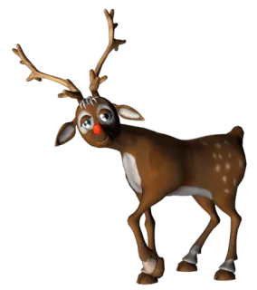 🎁 Rudolph รูดอล์ฟ, กวางเรนเดียร์, คริสต์มาส, วันหยุด, การ์ตูน, น่ารัก, จมูกแดง whatsapp sticker