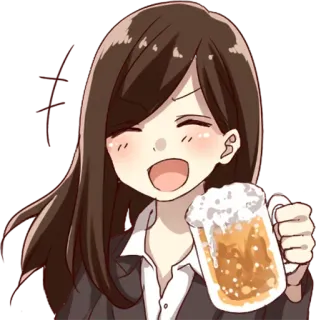 😄 Anime, Kobieta, Piwo, Picie, Szczęśliwy, Kreskówka telegram sticker