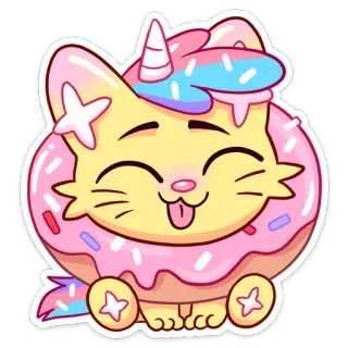 🍩 gato, donut, unicórnio, kawaii, fofo, adesivo, animal, fantasia whatsapp sticker