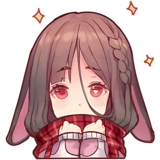 ☺️ アニメガール, 可愛い, ステッカー, ちび, 赤い目, マフラー whatsapp sticker