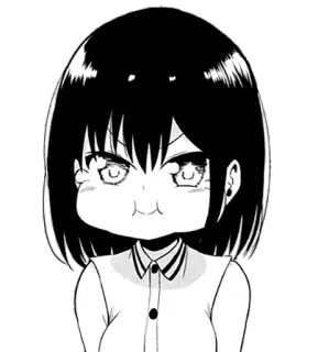 😡 anime girl, manga, cute, cartoon, black and white, portrait, chibi telegram sticker