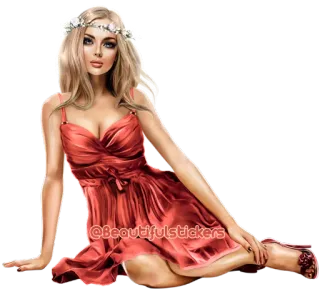 🧝‍♀ @Beautifulstickers mujer, vestido, hermosa, floral, sentada, obra de arte telegram sticker