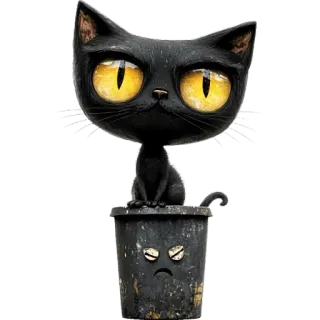 😶 kot, czarny kot, zrzędliwy, kreskówka, zwierzę, naklejka whatsapp sticker