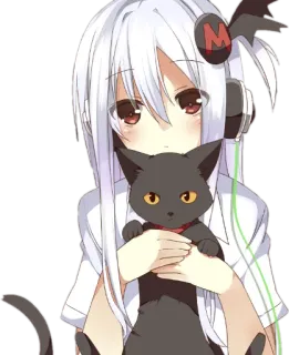 ❄ anime girl, cat, headphones, anime, cute telegram sticker