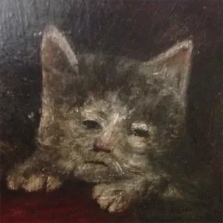😒 gatto, triste, carino, animale, gattino, pittura, vintage telegram sticker